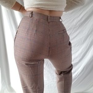 Vintage Style Wool Houndstooth Plaid Trousers